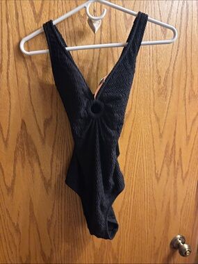 Shade & Shore Black Textured One-Piece Swimsuit